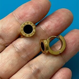 Gold and Black Roman Numeral Hoop Earrings